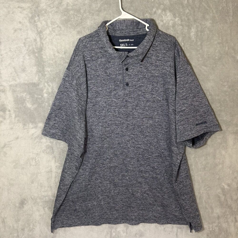 Reebok Golf Polo Mens 5XLT Tall Blue Gray Micro Grid Short Sleeve Performance